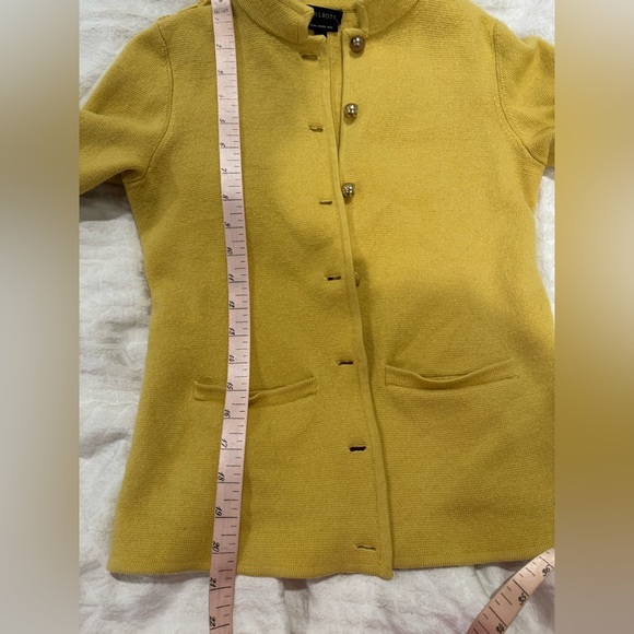 Talbots 100% Pure Merino Wool Knit Cardigan Sweater Yellow military style - Picture 7 of 9